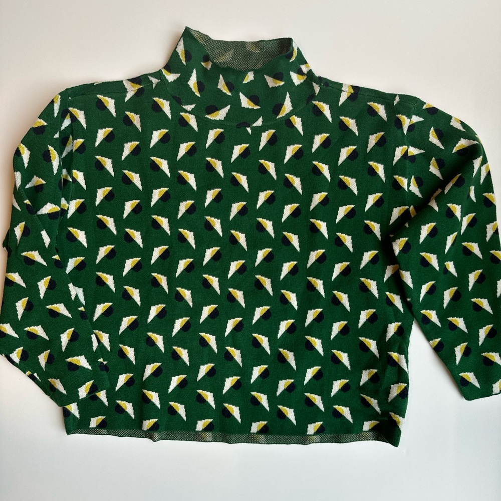 Green Patterned Turtleneck Sweater